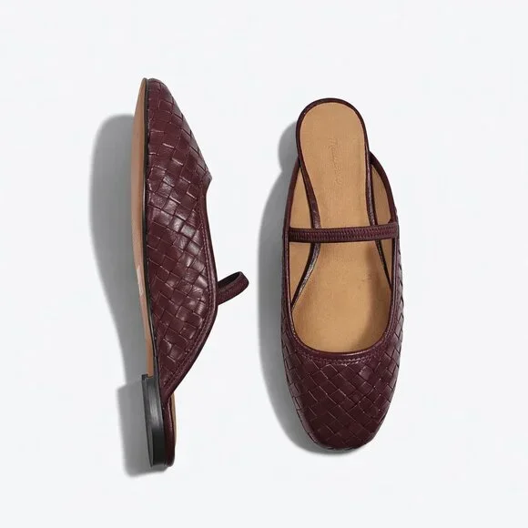 Madewell Burgundy Woven Leather Mary Jane Flats - Picture 1 of 16